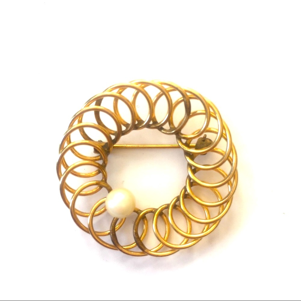 Vintage Winard Gold Pin 12K Gold with Pearl Spiral Gold